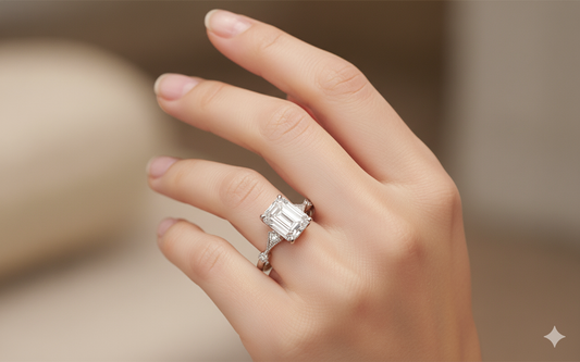 Emerald Cut Moissanite Engagement Ring, Twig Band Design