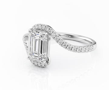 Emerald Cut Moissanite Engagement Ring, Twist Design