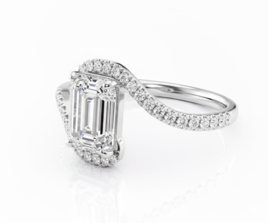 Emerald Cut Moissanite Engagement Ring, Twist Design