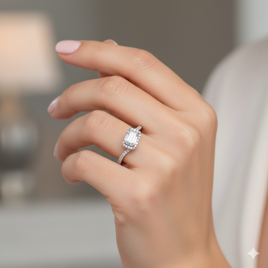 Emerald Cut Moissanite Engagement Ring, Twist Design