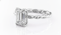 Emerald Cut Moissanite Engagement Ring, Twisted Band With Hidden Halo