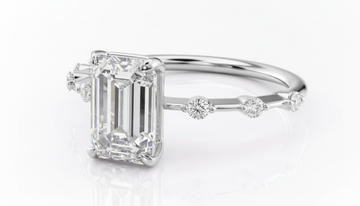 Emerald Cut Moissanite Engagement Ring, Vintage Delicate Style