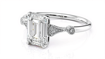 Emerald Cut Moissanite Engagement Ring, Vintage Style