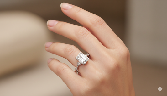 Emerald Cut Moissanite Engagement Ring, Vintage Style