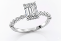 Emerald Cut With Hidden Halo Moissanite Engagement Ring, Shoulder Set