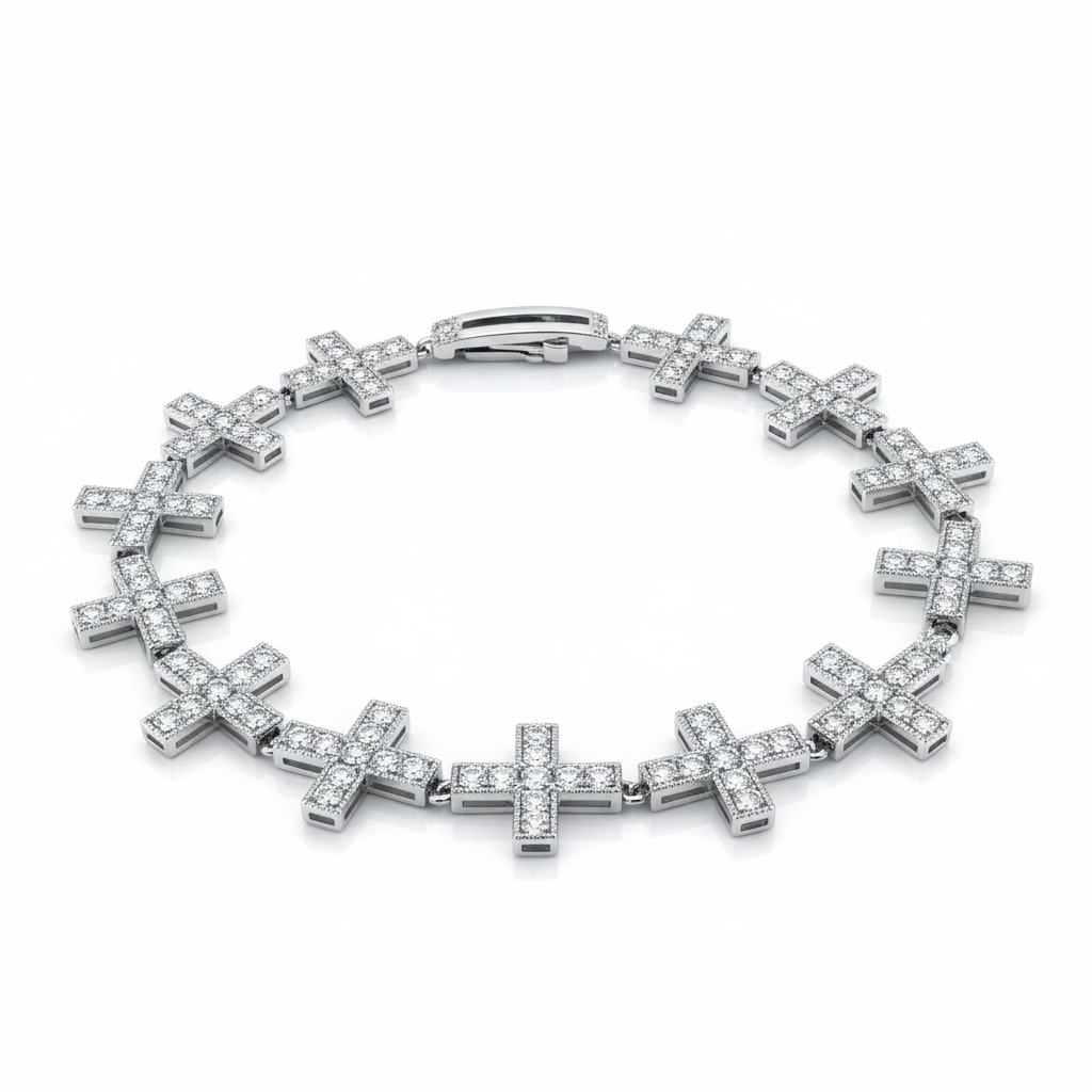 Emerald Cut Moissanite Necklace Pavé Cross Setting