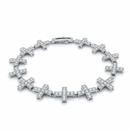 Emerald Cut Moissanite Necklace Pavé Cross Setting