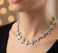 Emerald Cut Moissanite Necklace Pavé Cross Setting