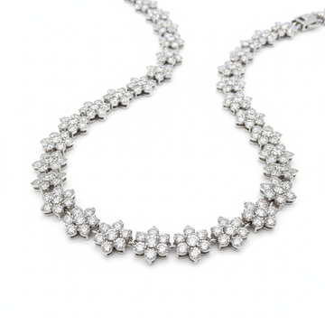 Floral Shape Moissanite Tennis Necklace in Pavé Setting