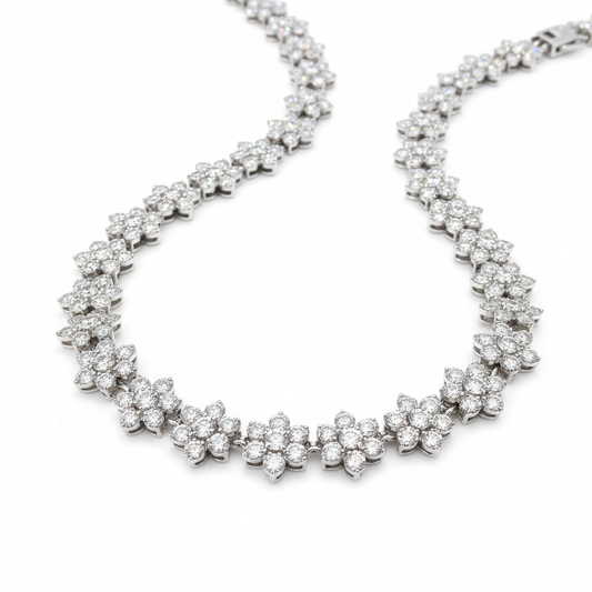 Floral Shape Moissanite Tennis Necklace in Pavé Setting