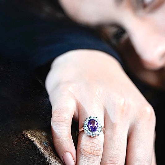 Natural Amethyst & Moissanite Diana Ring