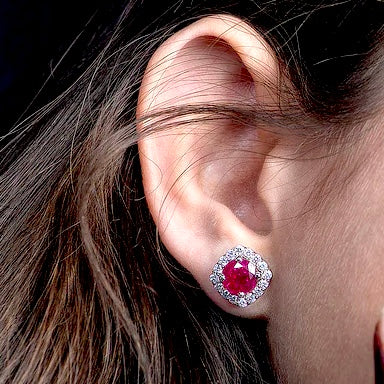 Ruby and Moissanite Halo Earrings