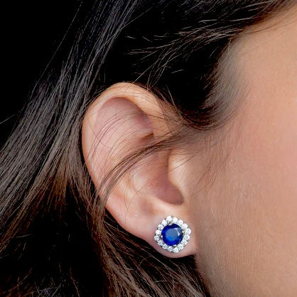 Sapphire and Moissanite Halo Earrings