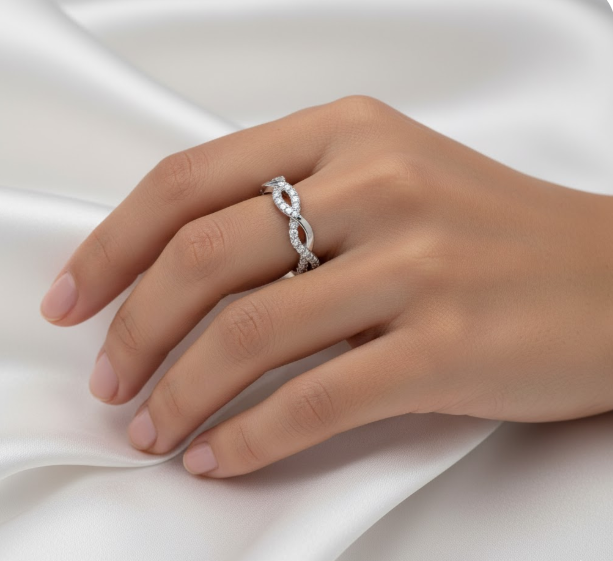 Full Eternity Moissanite Wedding Ring, Contemporary Twist Design