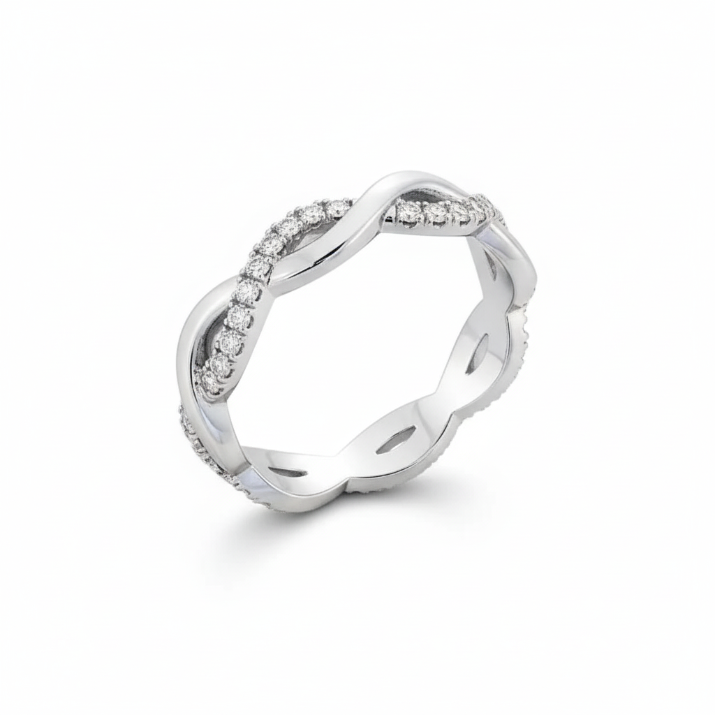 Full Eternity Moissanite Wedding Ring, Contemporary Twist Design