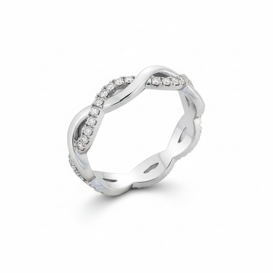 Full Eternity Moissanite Wedding Ring, Contemporary Twist Design