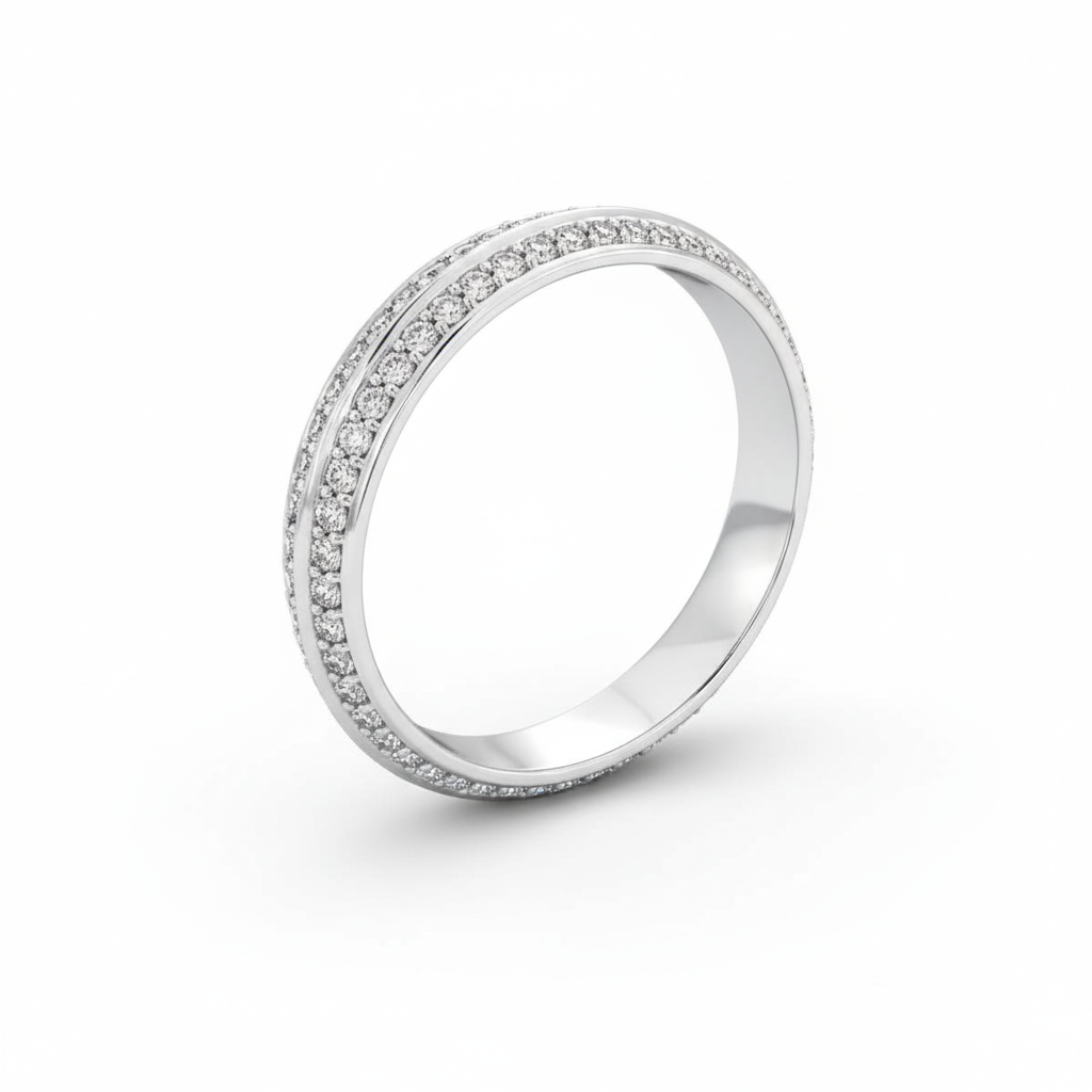 Full Eternity Moissanite Wedding Ring, Double Edged Round Cut