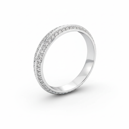 Full Eternity Moissanite Wedding Ring, Double Edged Round Cut