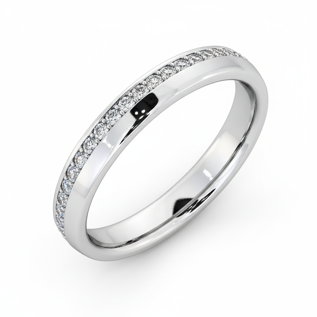 Full Eternity Moissanite Wedding Ring, Offset Round Cut Stones