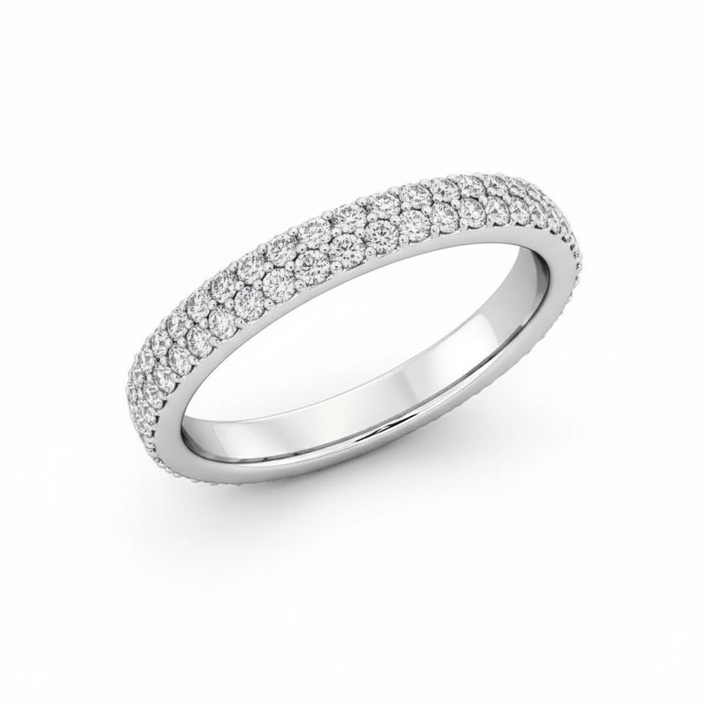 Full Eternity Moissanite Wedding Ring, Round Cut Double Row
