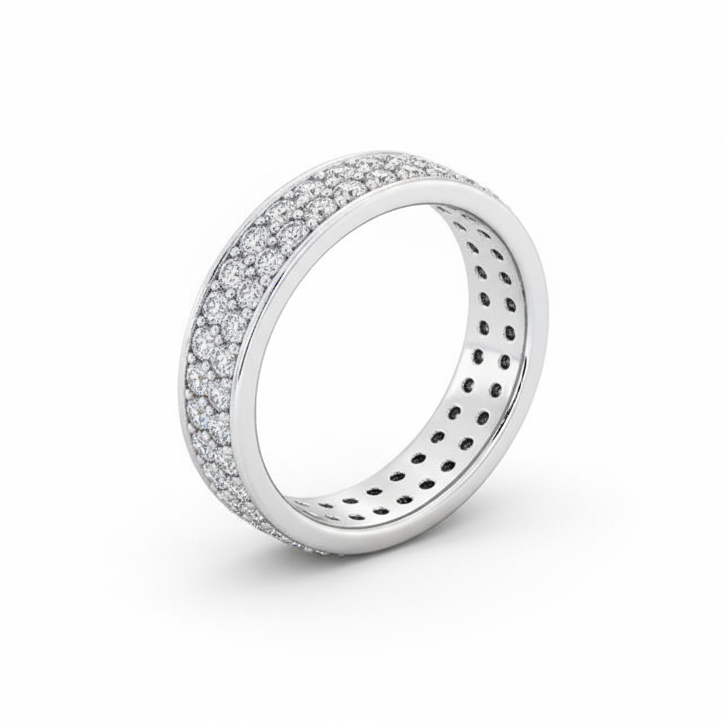 Full Eternity Moissanite Wedding Ring, Round Cut Pave Setting