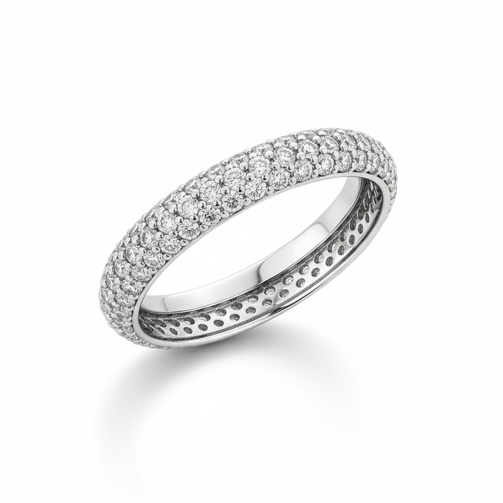 Full Eternity Moissanite Wedding Ring, Round Cut Pave Style