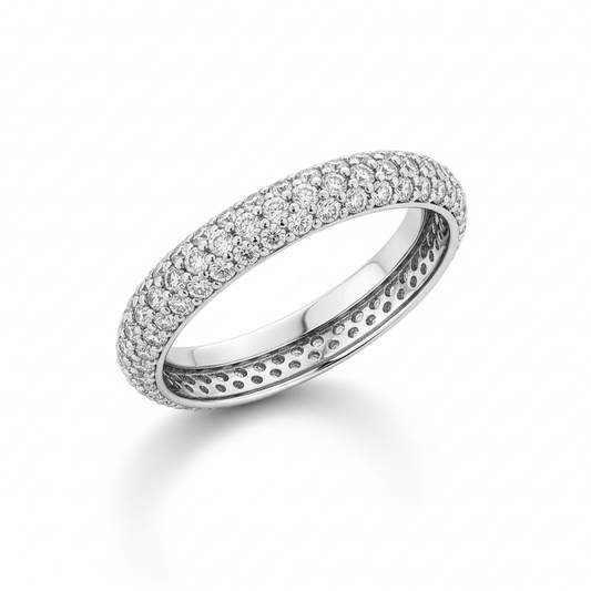 Full Eternity Moissanite Wedding Ring, Round Cut Pave Style