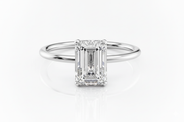 Emerald Cut Moissanite Engagement Ring, Hidden Halo Design