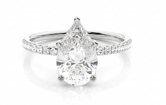 Pear Cut Hidden Halo Moissanite Ring with Prong Setting