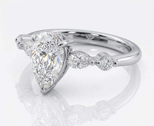 Pear Cut Hidden Halo Moissanite Engagement Ring