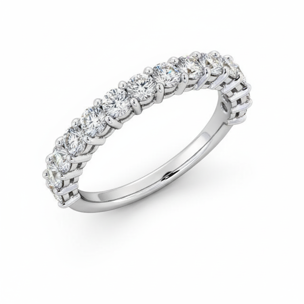 Half Eternity Moissanite Wedding Ring, Round Cut Claw Set Design