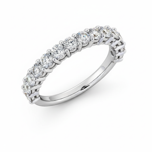 Half Eternity Moissanite Wedding Ring, Round Cut Claw Set Design