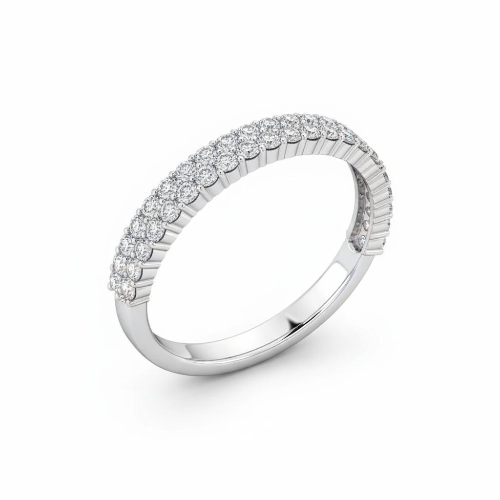 Half Eternity Moissanite Wedding Ring, Round Cut Double Row