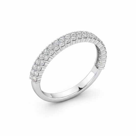 Half Eternity Moissanite Wedding Ring, Round Cut Double Row