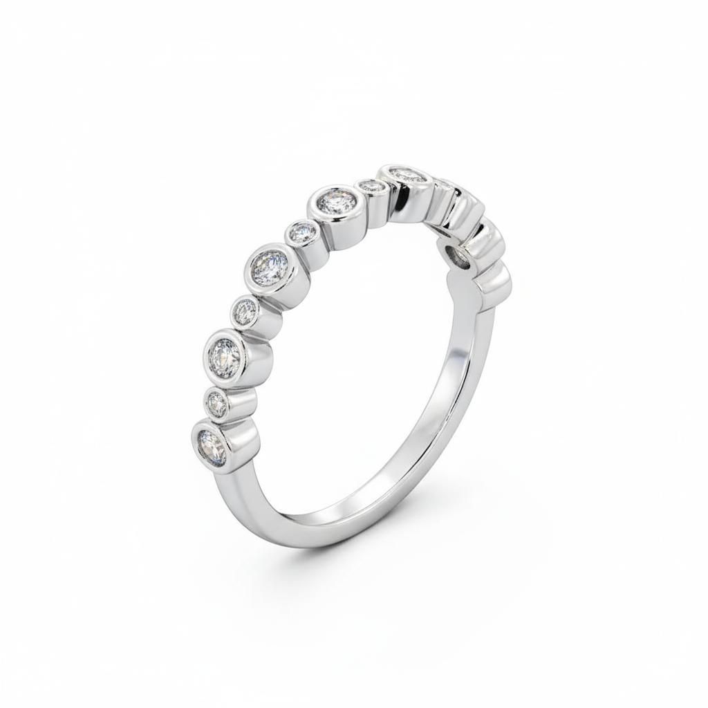 Half Eternity Moissanite Wedding Ring, Round Cut Vintage Design