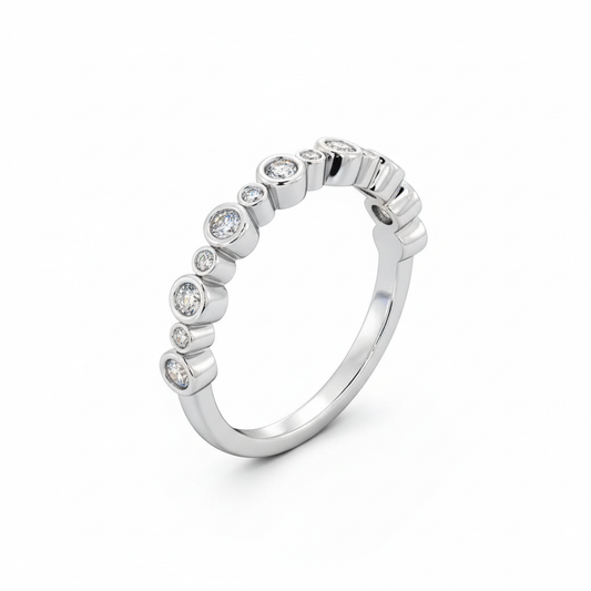 Half Eternity Moissanite Wedding Ring, Round Cut Vintage Design