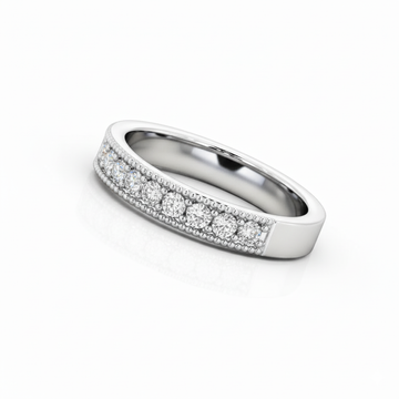 Half Eternity Moissanite Wedding Ring, Vintage Design with Milgrain Edge