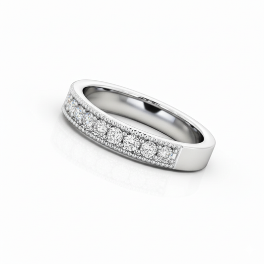 Half Eternity Moissanite Wedding Ring, Vintage Design with Milgrain Edge