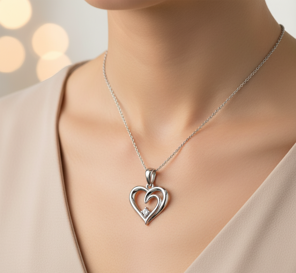 Heart Shaped Moissanite Pendant Round Cut