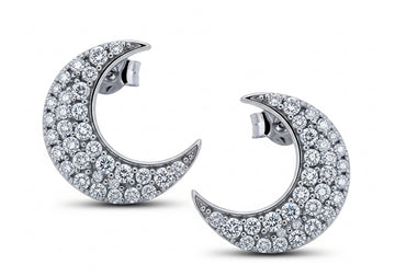 Crescent Moon Moissanite Flat Back Earrings