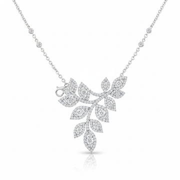 Leaf-Inspired Moissanite Pendant Necklace in Pavé Setting"