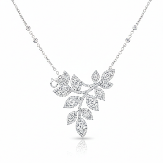 Leaf-Inspired Moissanite Pendant Necklace in Pavé Setting"
