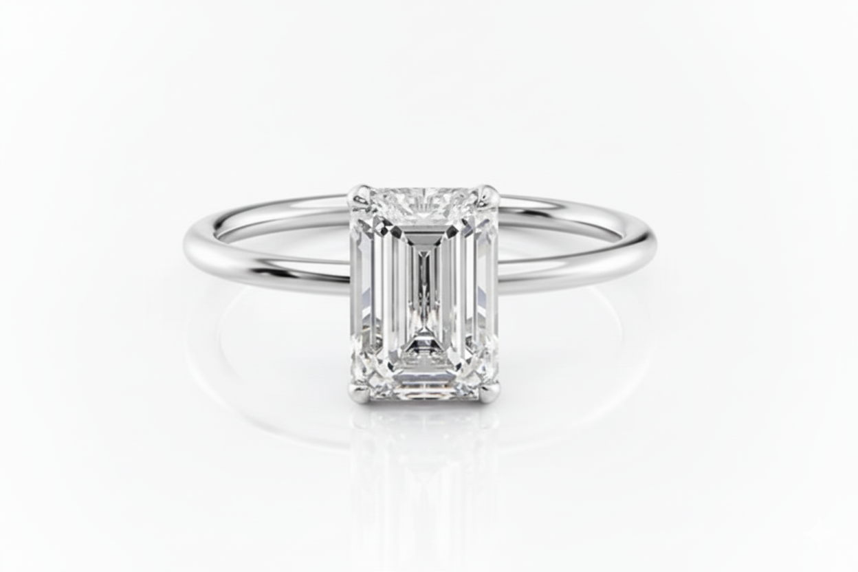 Moissanite ring with emerald-cut