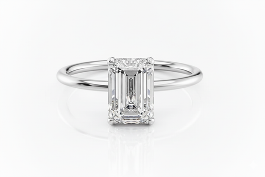 Moissanite ring with emerald-cut