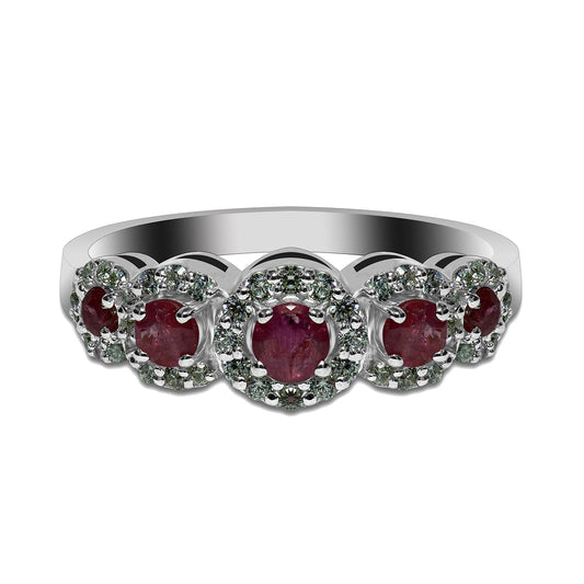 Natural Ruby and Moissanite Burst Halo Ring