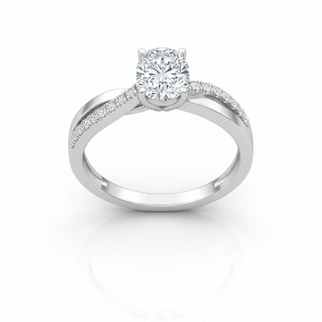 Oval Cut Moissanite Engagement Ring with Twisted Pave Band
