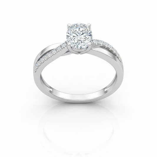 Oval Cut Moissanite Engagement Ring with Twisted Pave Band