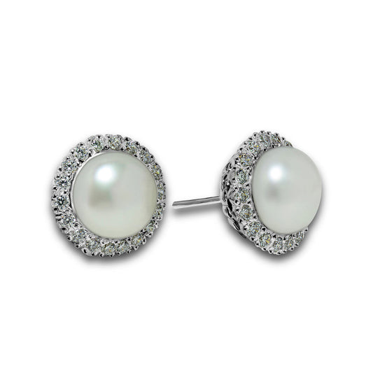 Round pearl and Moissanite Earrings