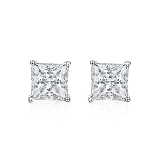 Princess Cut Moissanite Stud Earrings, 4 Prong Setting