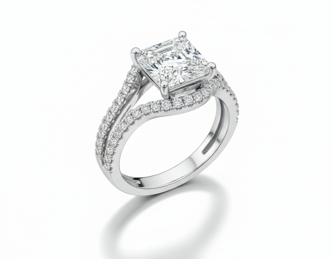 Princess Cut Moissanite Engagement Ring Criss-Cross Design - Franc Laurent